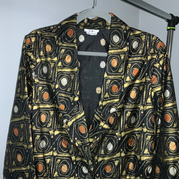 Orano Thai silk jacket single button blazer Sz 8 tuxedo collar - Picture 2 of 6